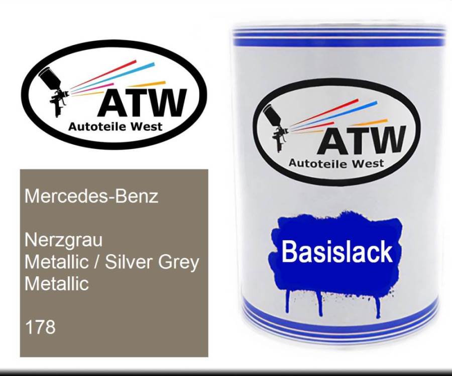 Mercedes-Benz, Nerzgrau Metallic / Silver Grey Metallic, 178: 500ml Lackdose, von ATW Autoteile West.